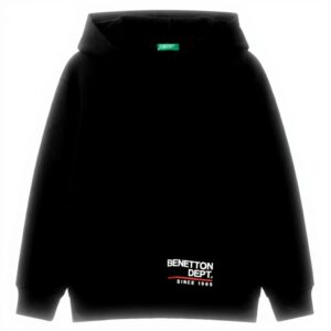 Felpa con cappuccio bambino Benetton cotone nero 3J68C204V