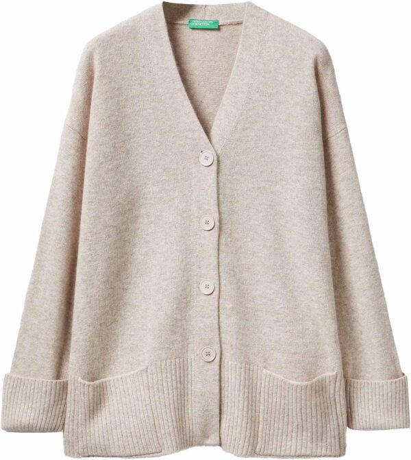 Cardigan Donna United Colors Benetton Maglione Rasato Grigio-5