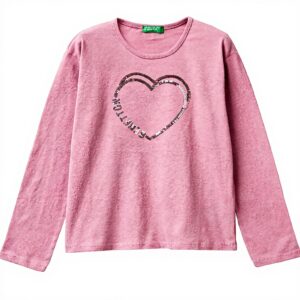 T-shirt bambina United Colors Benetton rosa ricamo pailettes