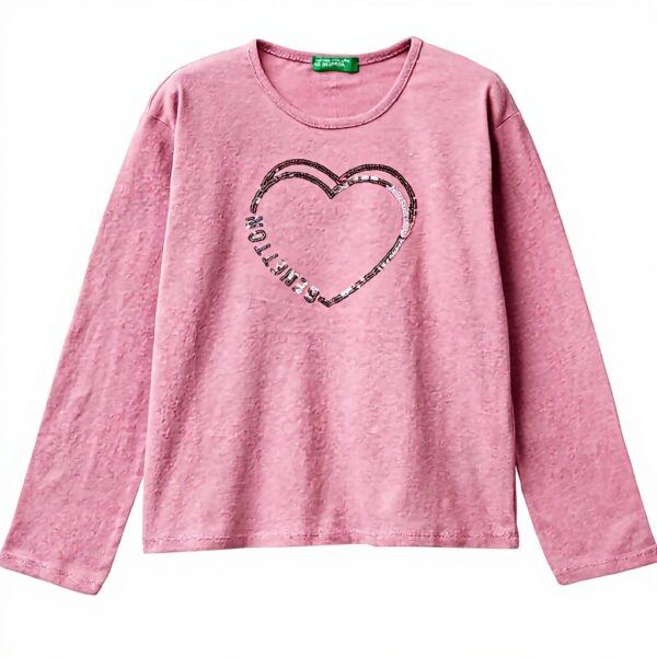 T-shirt bambina United Colors Benetton rosa ricamo pailettes