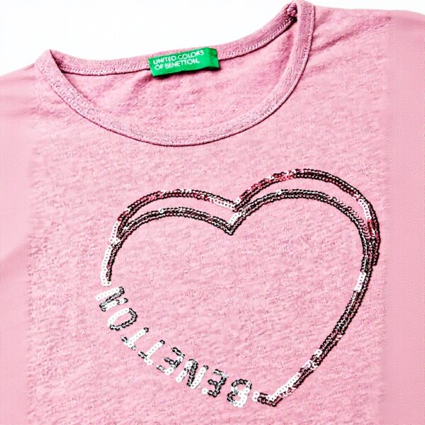T-shirt bambina United Colors Benetton rosa ricamo pailettes