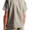 Benetton camicia uomo lino cotone verde oliva regular fit-1
