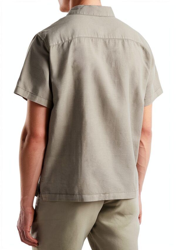 Benetton camicia uomo lino cotone verde oliva regular fit-1