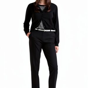 Pantaloni donna Benetton gabardina bielastica nero dritto-0