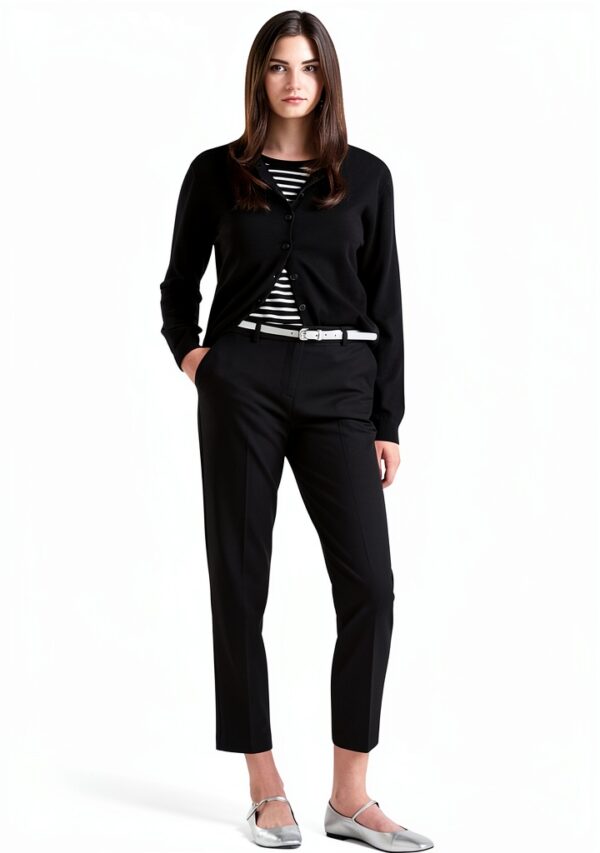 Pantaloni donna Benetton gabardina bielastica nero dritto-0