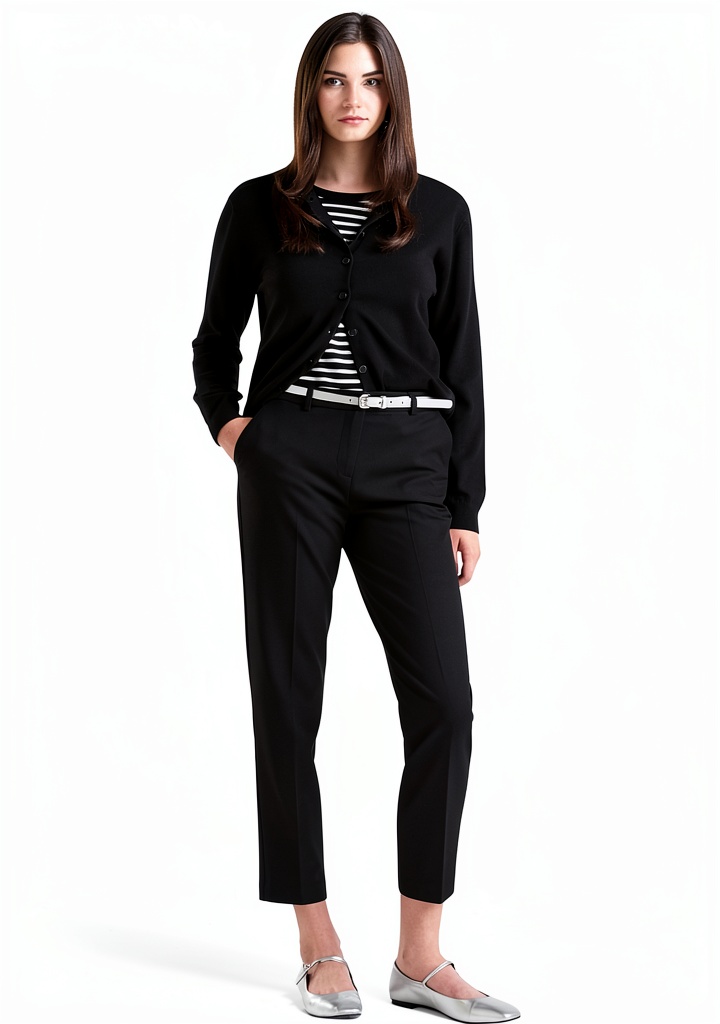 Pantaloni donna Benetton in gabardina bielastica nero su sfondo neutro
