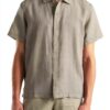 Benetton camicia uomo lino cotone verde oliva regular fit-4