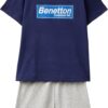 Benetton completo bambino cotone t-shirt bermuda blu-0