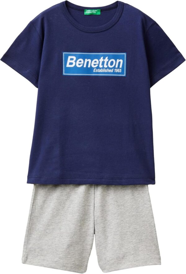 Benetton completo bambino cotone t-shirt bermuda blu-0