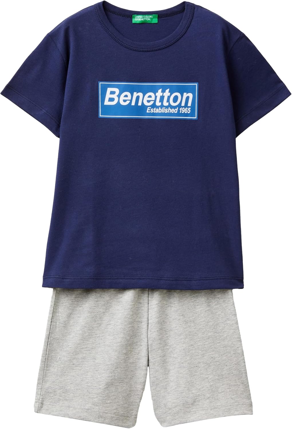 Completo Benetton bambino in cotone blu con stampa logo