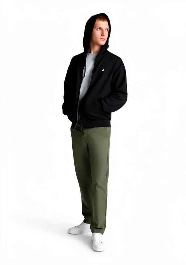 Felpa Uomo Benetton Zip Cappuccio Cotone Organico Nero Blu-4