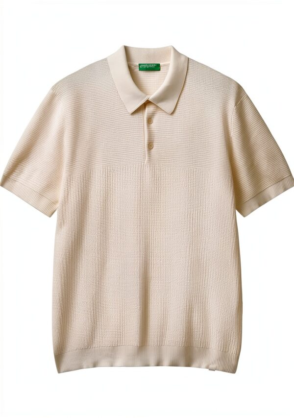 Polo Uomo Benetton Cotone Maglia Regular Fit Bianco Blu-5