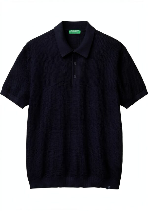 Polo Uomo Benetton Cotone Maglia Regular Fit Bianco Blu-5