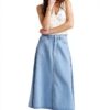 Gonna denim Benetton donna svasata lyocell cotone-0