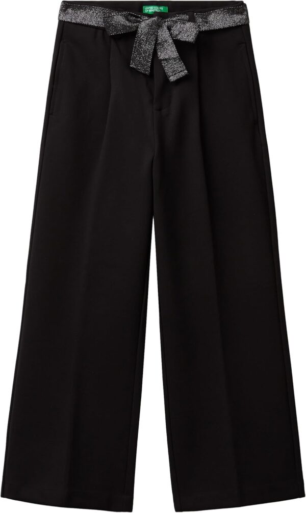Benetton Pantalone Bambine Viscosa Nero Pieghe Tasca-0