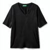 T-shirt Donna Eco-Viscosa Regular Fit Scollo V Nero Bianco-1