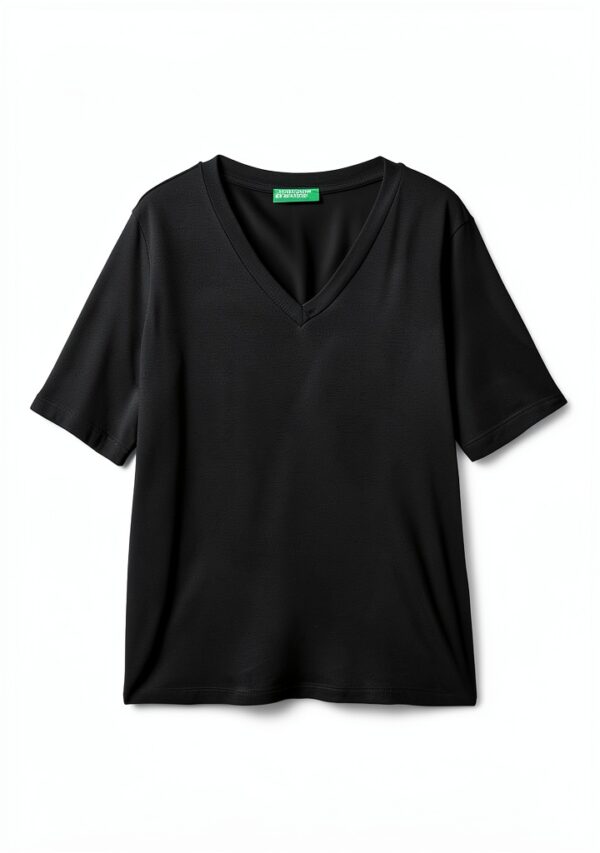 T-shirt Donna Eco-Viscosa Regular Fit Scollo V Nero Bianco-1