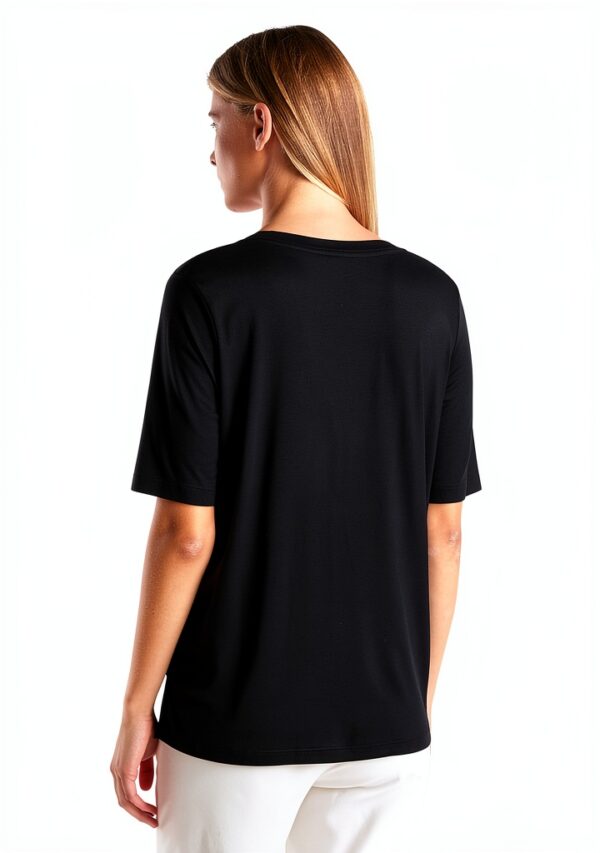 T-shirt Donna Eco-Viscosa Regular Fit Scollo V Nero Bianco-2