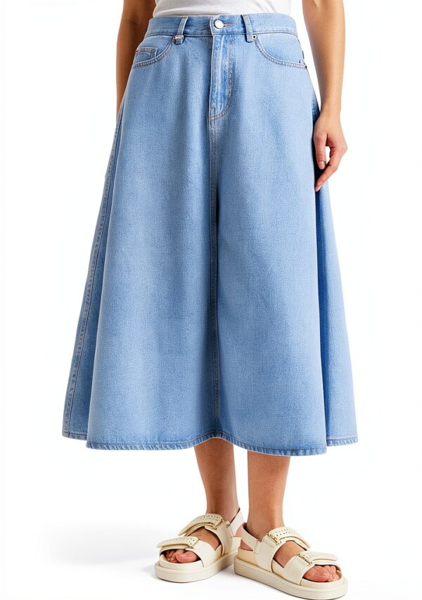 Gonna denim Benetton donna svasata lyocell cotone-3