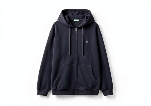 Felpa Uomo Benetton Zip Cappuccio Cotone Organico Nero-2
