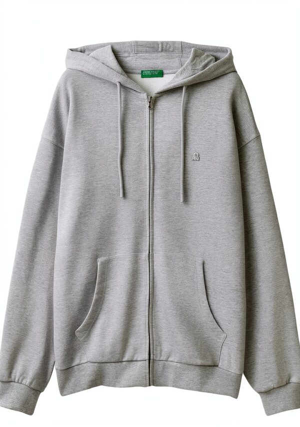 Felpa Uomo Benetton Zip Cappuccio Cotone Organico Verde-0