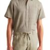 Benetton camicia uomo lino cotone verde oliva regular fit-3