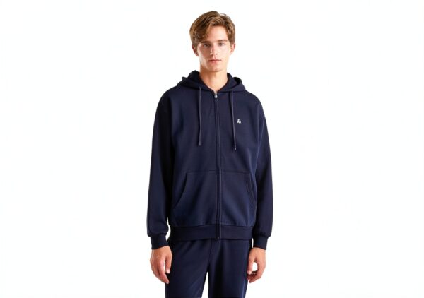 Felpa Uomo Benetton Zip Cappuccio Cotone Organico Nero-1