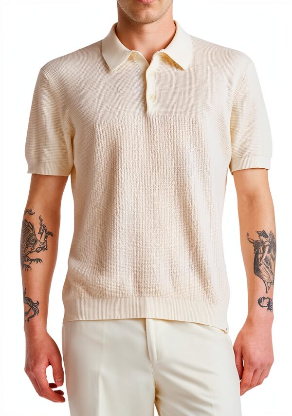 Polo Uomo Benetton Cotone Maglia Regular Fit Bianco Blu-4