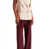 Gilet donna Benetton cotone lino doppiopetto lungo gessato-5