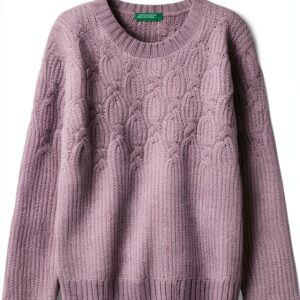 Maglia ciniglia Benetton bambine trecce verde viola-0