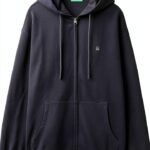 Felpa Uomo Benetton Zip Cappuccio Cotone Organico Nero-0