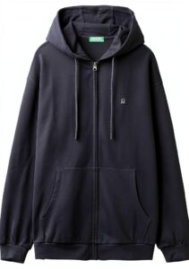Felpa Uomo Benetton Zip Cappuccio Cotone Organico Nero-0