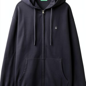 Felpa Uomo Benetton Zip Cappuccio Cotone Organico Nero-0