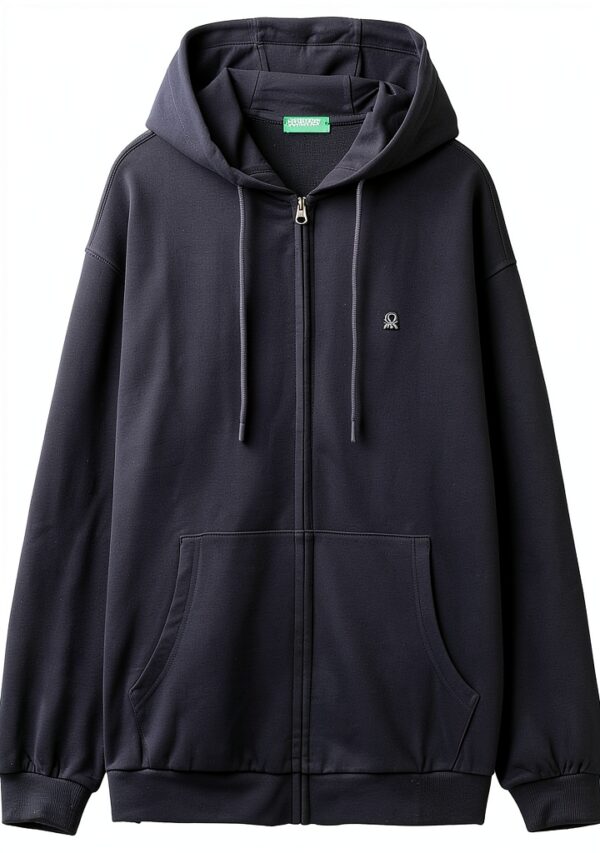 Felpa Uomo Benetton Zip Cappuccio Cotone Organico Nero-0