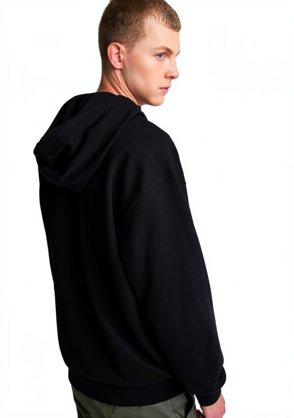 Felpa Uomo Benetton Zip Cappuccio Cotone Organico Nero Blu-2
