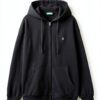 Felpa Uomo Benetton Zip Cappuccio Cotone Organico Nero Blu-1