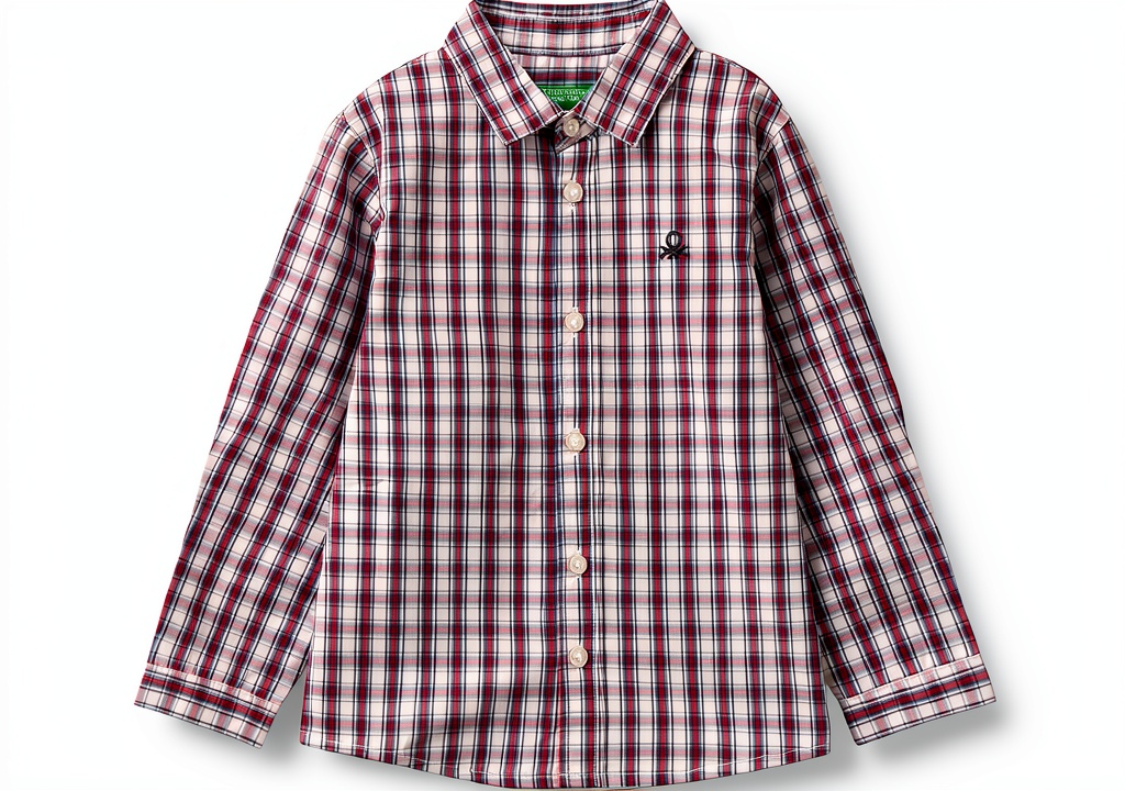 Camicetta Benetton multicolor indossata da bambino in giardino