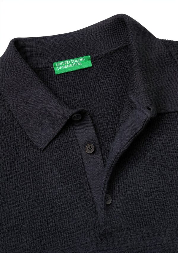 Polo Uomo Benetton Cotone Maglia Regular Fit Bianco Blu-3