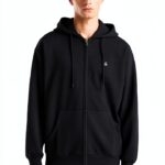 Felpa Uomo Benetton Zip Cappuccio Cotone Organico Nero Blu-0