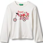 T-shirt Benetton bambine cotone glitter manica lunga-0