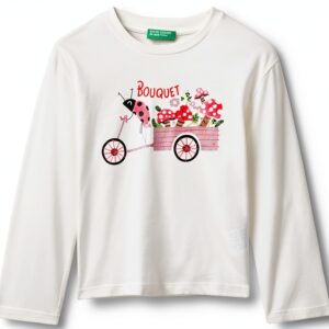 T-shirt Benetton bambine cotone glitter manica lunga-0