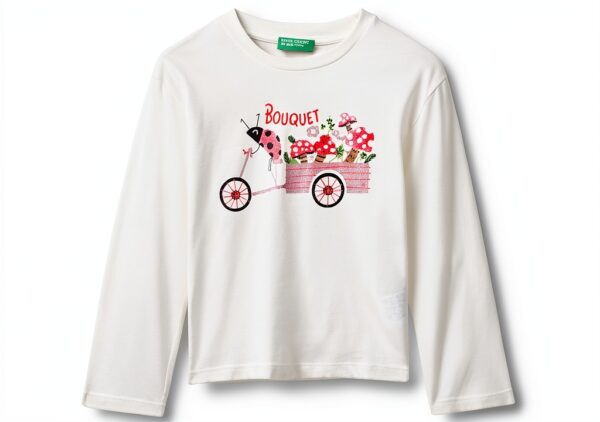 T-shirt Benetton bambine cotone glitter manica lunga-0