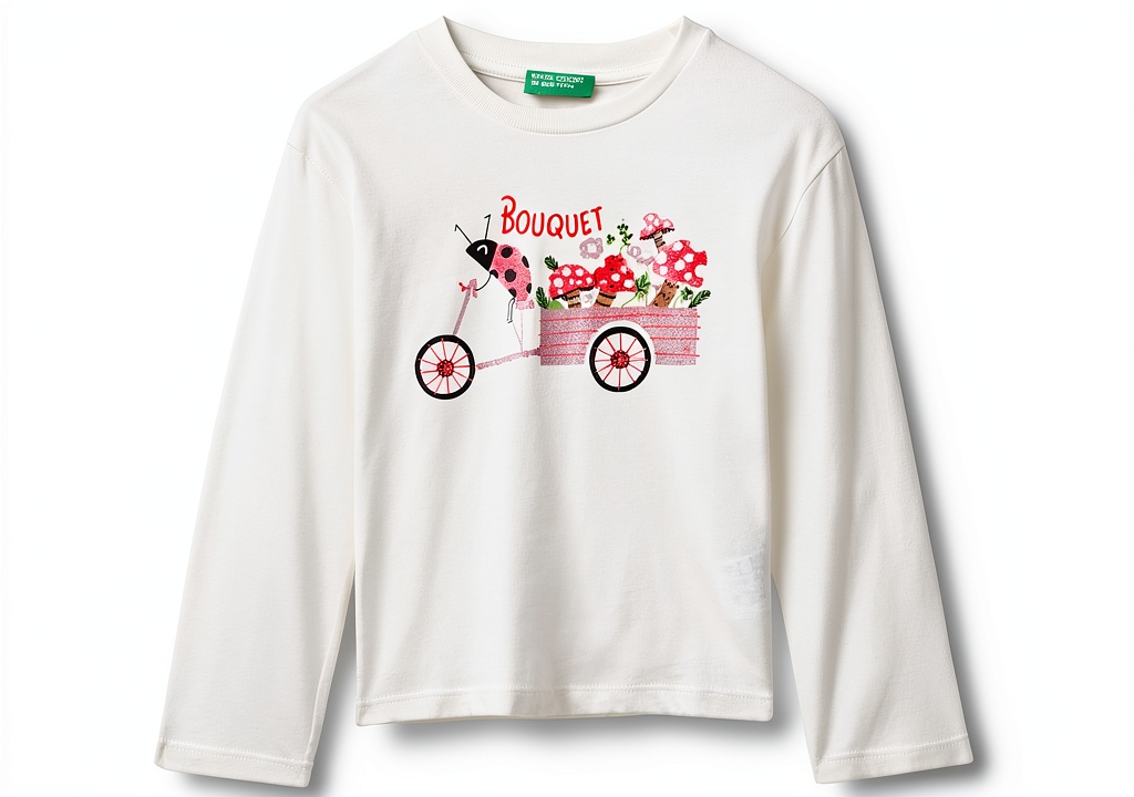 T-shirt Benetton bambine in cotone con stampa glitter su sfondo neutro
