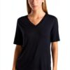 T-shirt Donna Eco-Viscosa Regular Fit Scollo V Nero Bianco-0