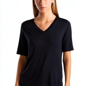 T-shirt Donna Eco-Viscosa Regular Fit Scollo V Nero Bianco-0