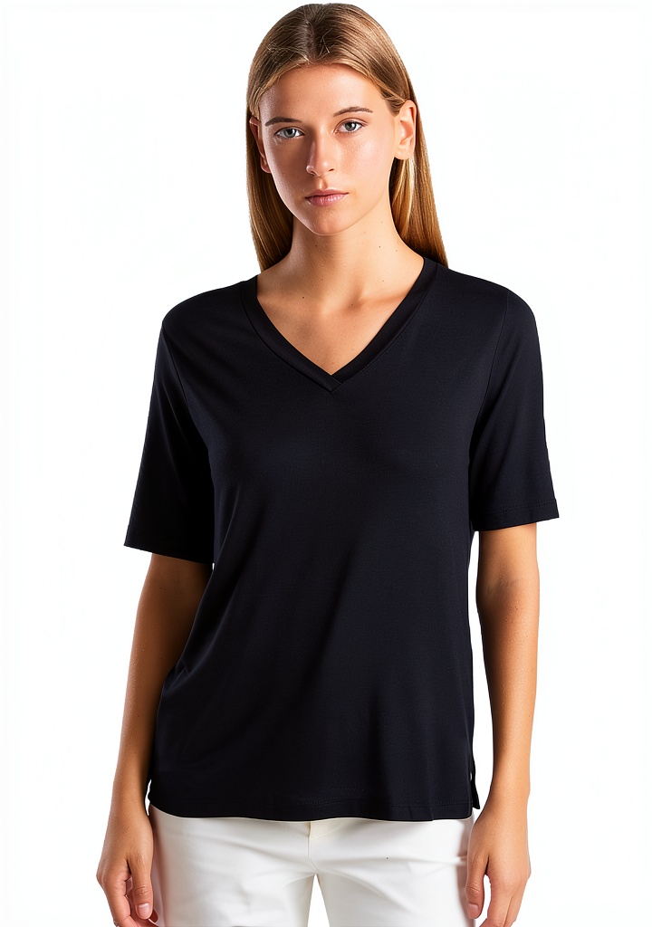 'T-shirt donna in eco-viscosa con scollo a V e manica corta'