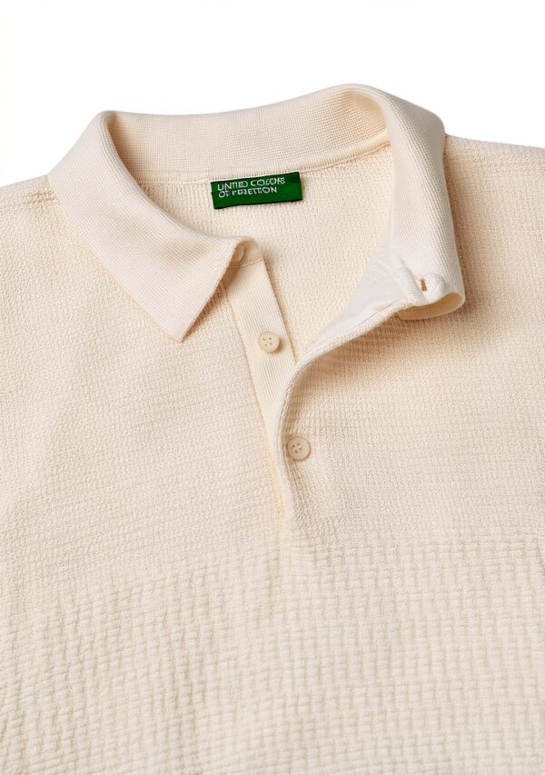 Polo Uomo Benetton Cotone Maglia Regular Fit Bianco Blu-3