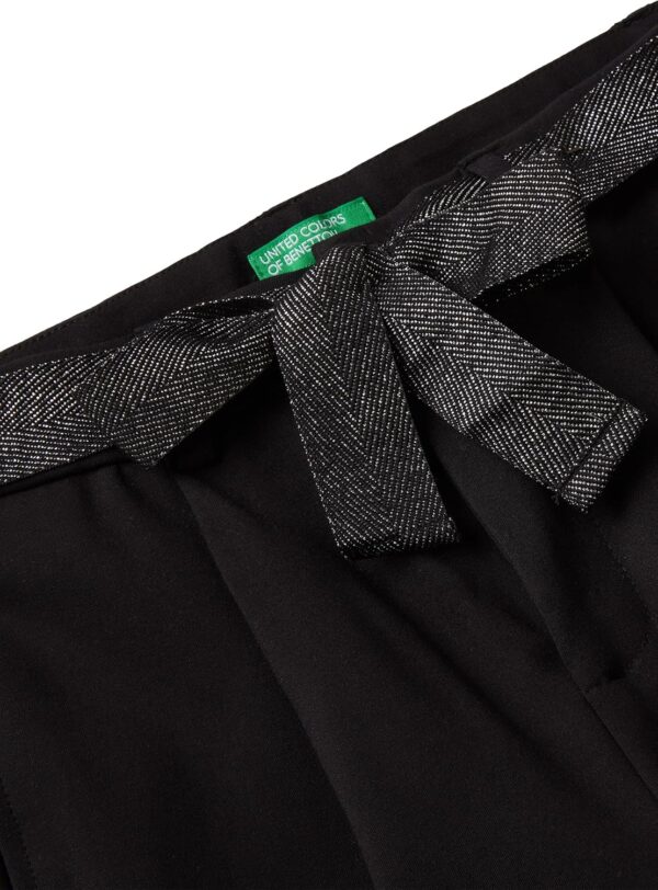 Benetton Pantalone Bambine Viscosa Nero Pieghe Tasca-2