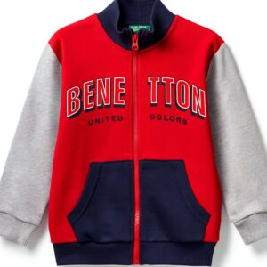 Felpa Benetton zip cotone collo alto ragazzi stampa logo-0