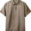 Benetton camicia uomo lino cotone verde oliva regular fit-0